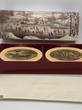 Vintage Avon Winterscapes Soap Set Currier Ives Boxed 2 Bars 1876 for display